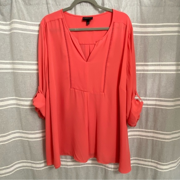 Lane Bryant Tops - LANE BRYANT / Coral Pop Over Long Sleeve Blouse Size 26/28